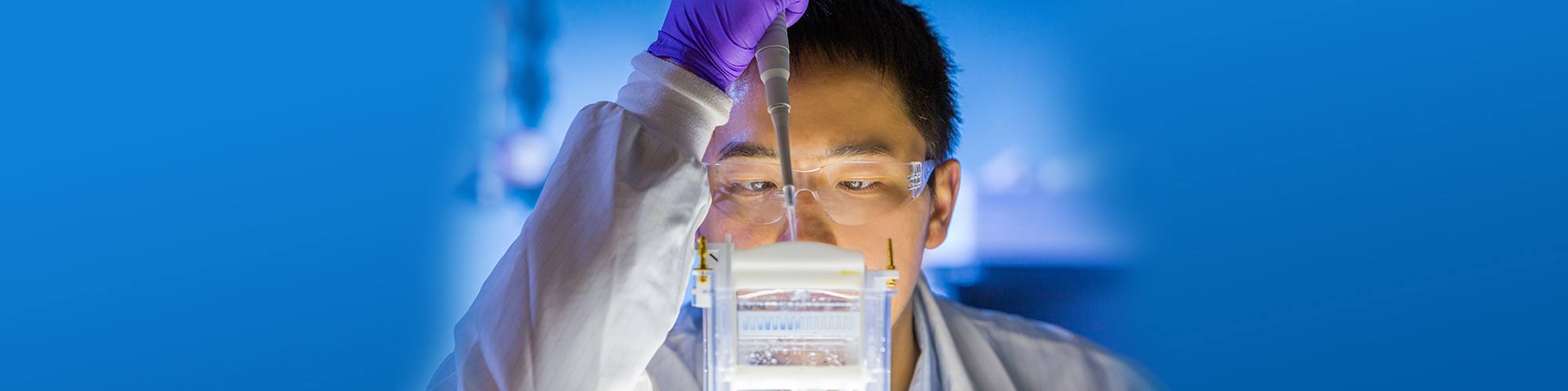 A male scientist using a pipette in a lab