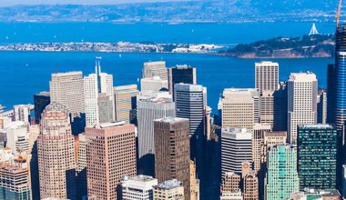 Aerial view of San Francisco downtown and bay.