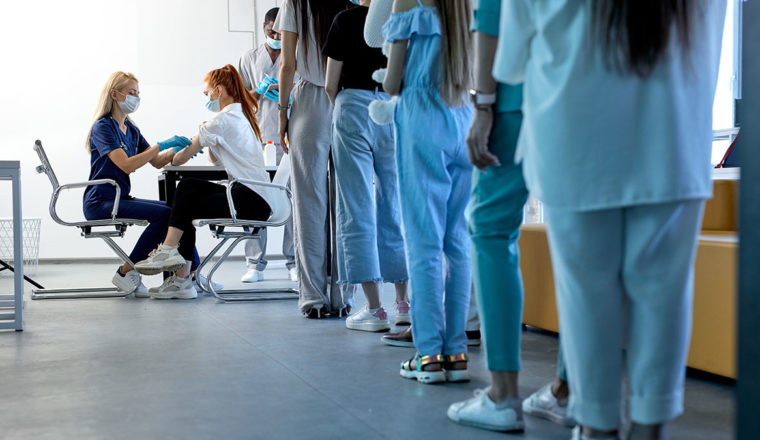 Queue of patients participating in a clinical trial