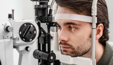 Man getting examined for ophthalmology clinical research