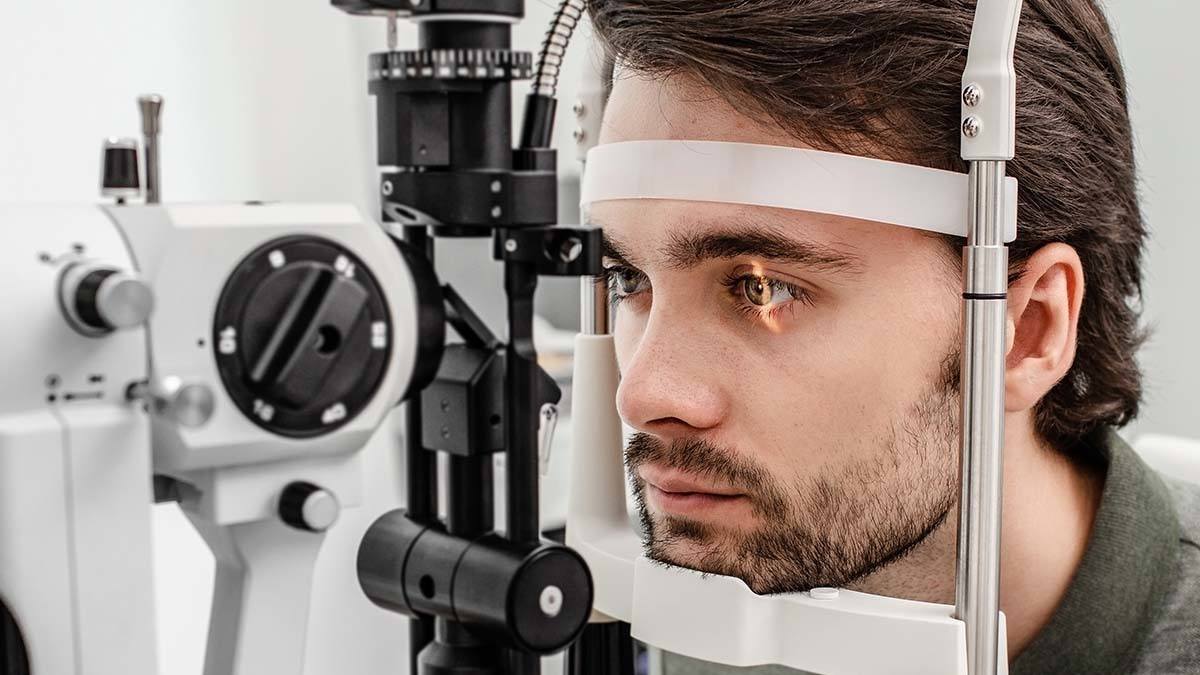 Man getting examined for ophthalmology clinical research