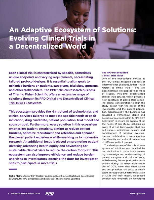 Sample page of "An Adaptive Ecosystem of Solutions: Evolving Clinical Trials in a Decentralized World" white paper.