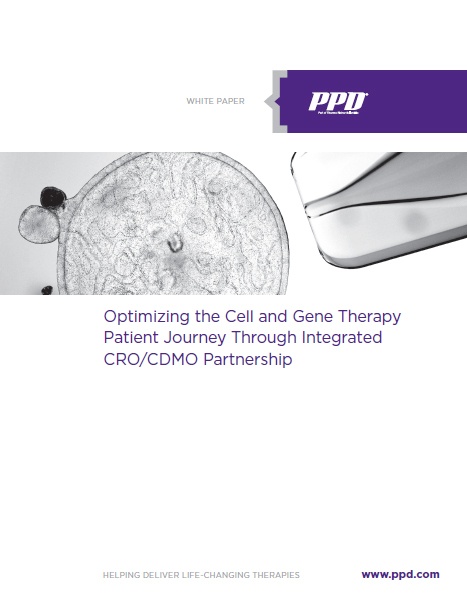 Cover of "Optimizing the Cell and Gene Therapy Patient Journey Through Integrated CRO/CDMO Partnership" white paper