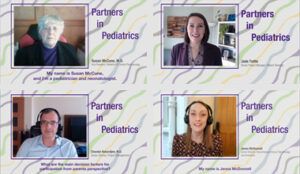 Four screen captures of the Partners in Pediatrics expert video series.
