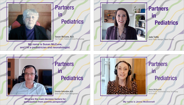Screen captures of the four Partners in Pediatrics video series