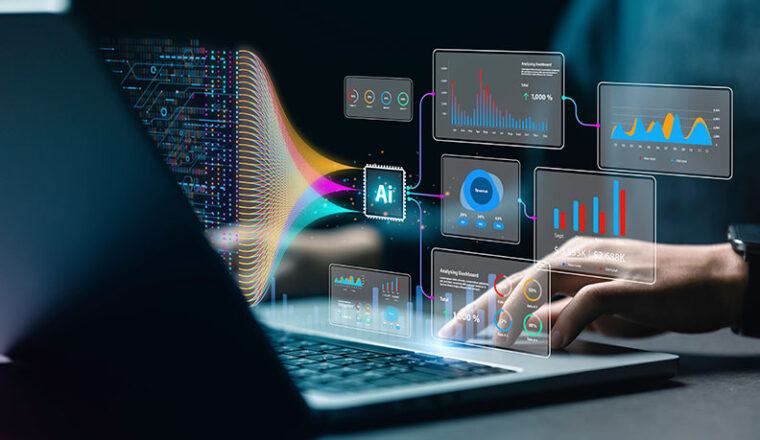 Concept of data and statistical analysis on a laptop