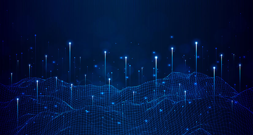 Digital data points on a timeline
