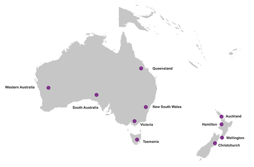 Australia and New Zealand PPD locations map