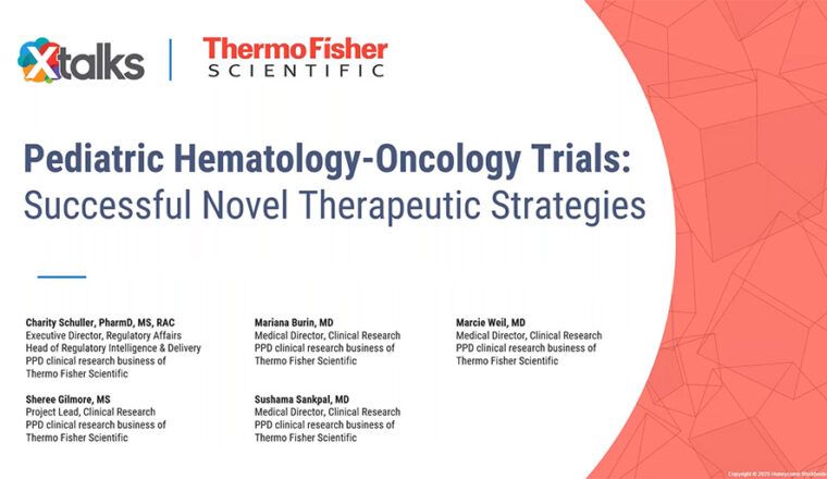 Title page of the webinar titled, "Pediatric hematology-oncology trials: Successful novel therapeutic strategies