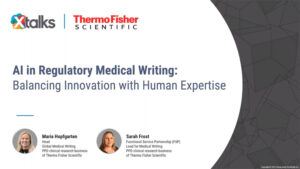 Webinar title page: AI in Regulatory Medical Writing: Balancing Innovation with Human Expertise