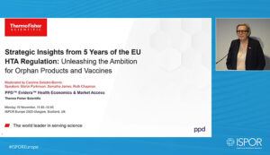 Title screen of the presentation, "Strategic Insights From 5 Years of the EU HTAR: Unleashing the Ambition for Orphan Products and Vaccines"