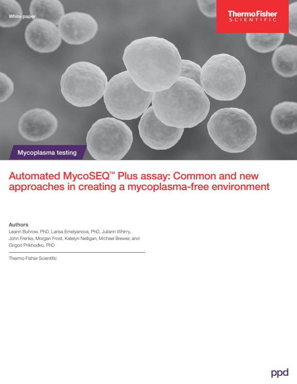 Title page of the white paper, "Automated MycoSEQ™ Plus assay: Common and new approaches in creating a mycoplasma-free environment"
