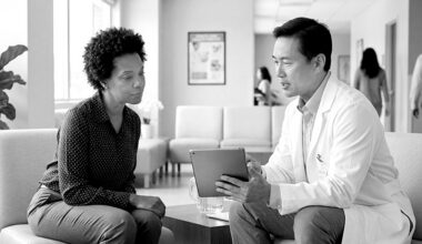 Huntington's Disease patient speaking with a doctor