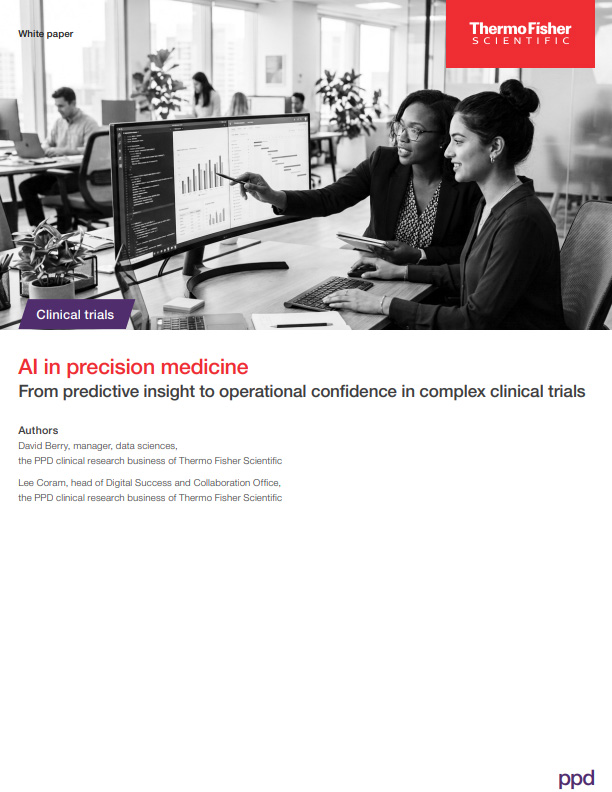 Title page of the white paper, "AI in precision medicine: From predictive insight to operational confidence in complex clinical trials"