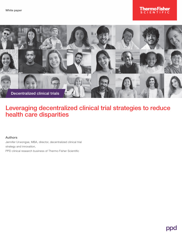 Title page of the white paper, "Leveraging decentralized clinical trial strategies to reduce health care disparities"